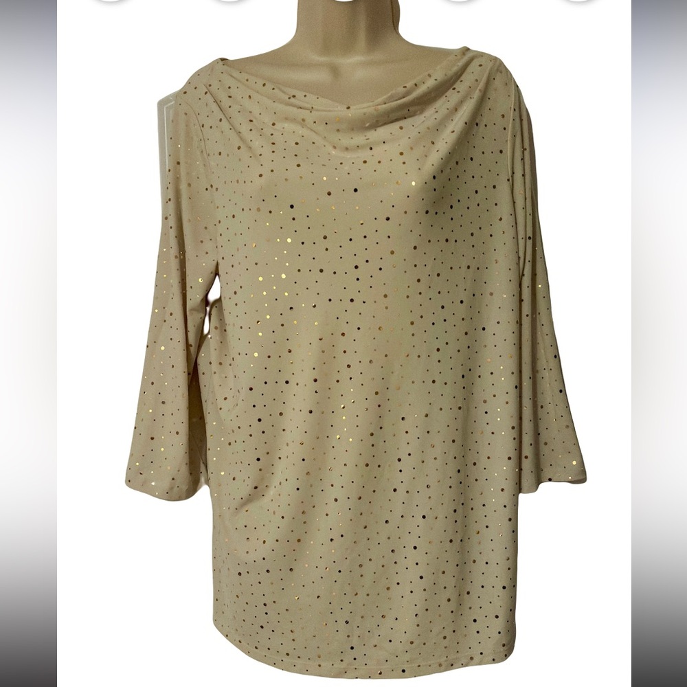 Susan Graver Beige Tunic with Gold Dots
